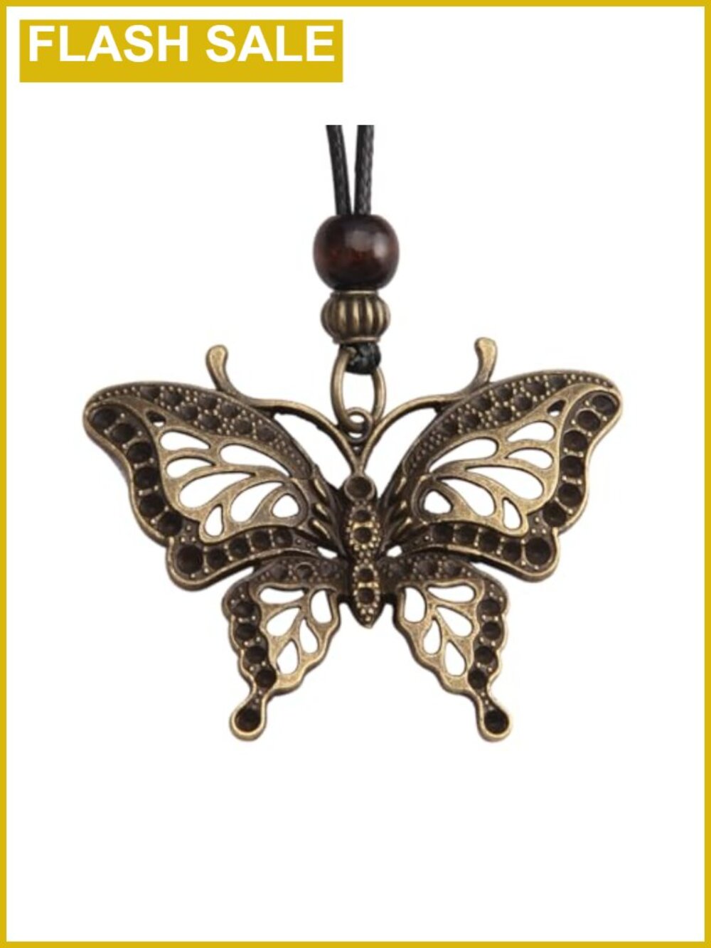 Vintage Boho Leather Multilayer Pendant Necklace Antique Gold Butterfly